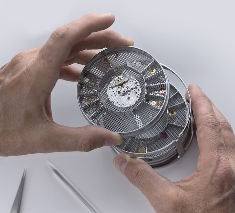 Rolex watch parts being cleaned